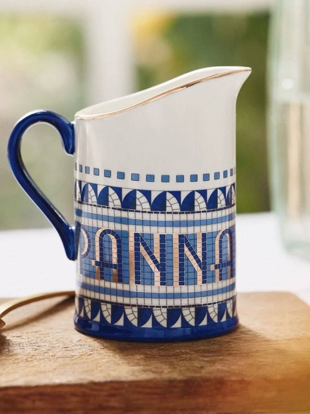 Anthropologie Bistro Tile Stoneware 24k Gold Accent Italia Creamer